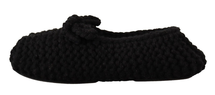 Women’s Dolce &amp; Gabbana Black Slip on Ballerina Flats Wool Knit Shoes