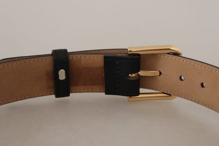 Women’s Dolce &amp; Gabbana Black Solid Leather Classic Gold Waist Buckle Belt