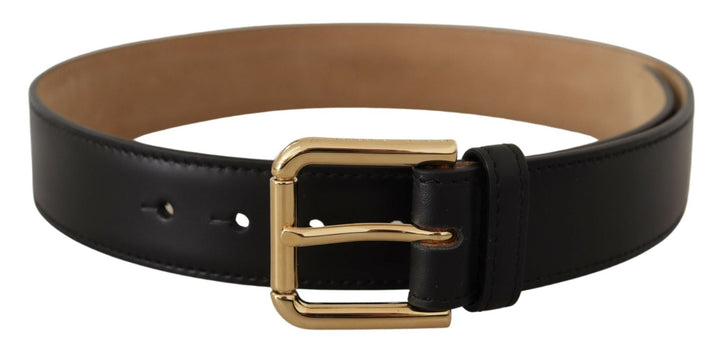 Women’s Dolce &amp; Gabbana Black Solid Leather Classic Gold Waist Buckle Belt