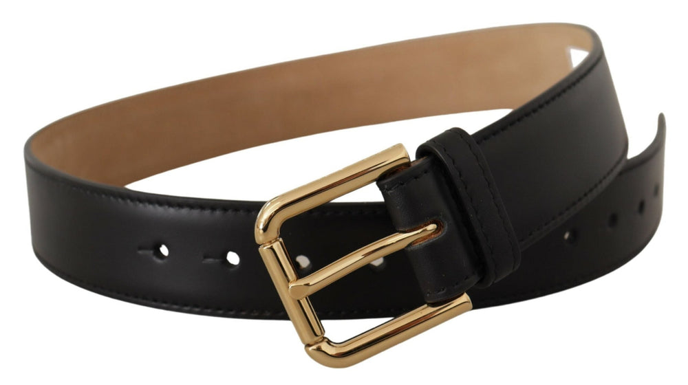 Women’s Dolce & Gabbana Black Solid Leather Classic Gold Waist Buckle Belt
