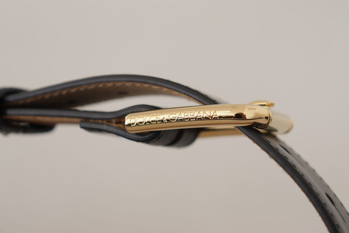 Women’s Dolce &amp; Gabbana Black Solid Leather Classic Gold Waist Buckle Belt