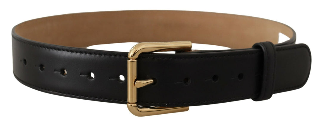 Women’s Dolce &amp; Gabbana Black Solid Leather Classic Gold Waist Buckle Belt