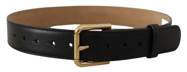 Women’s Dolce &amp; Gabbana Black Solid Leather Classic Gold Waist Buckle Belt