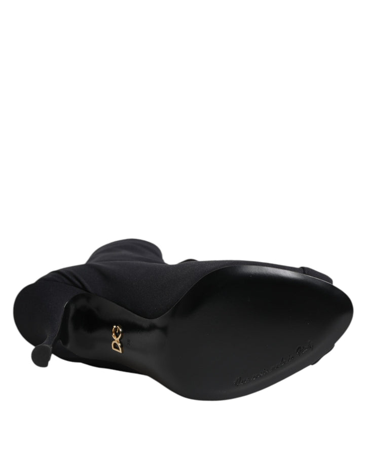 Dolce &amp; Gabbana Black Stiletto Heels Lace Up Boots Shoes