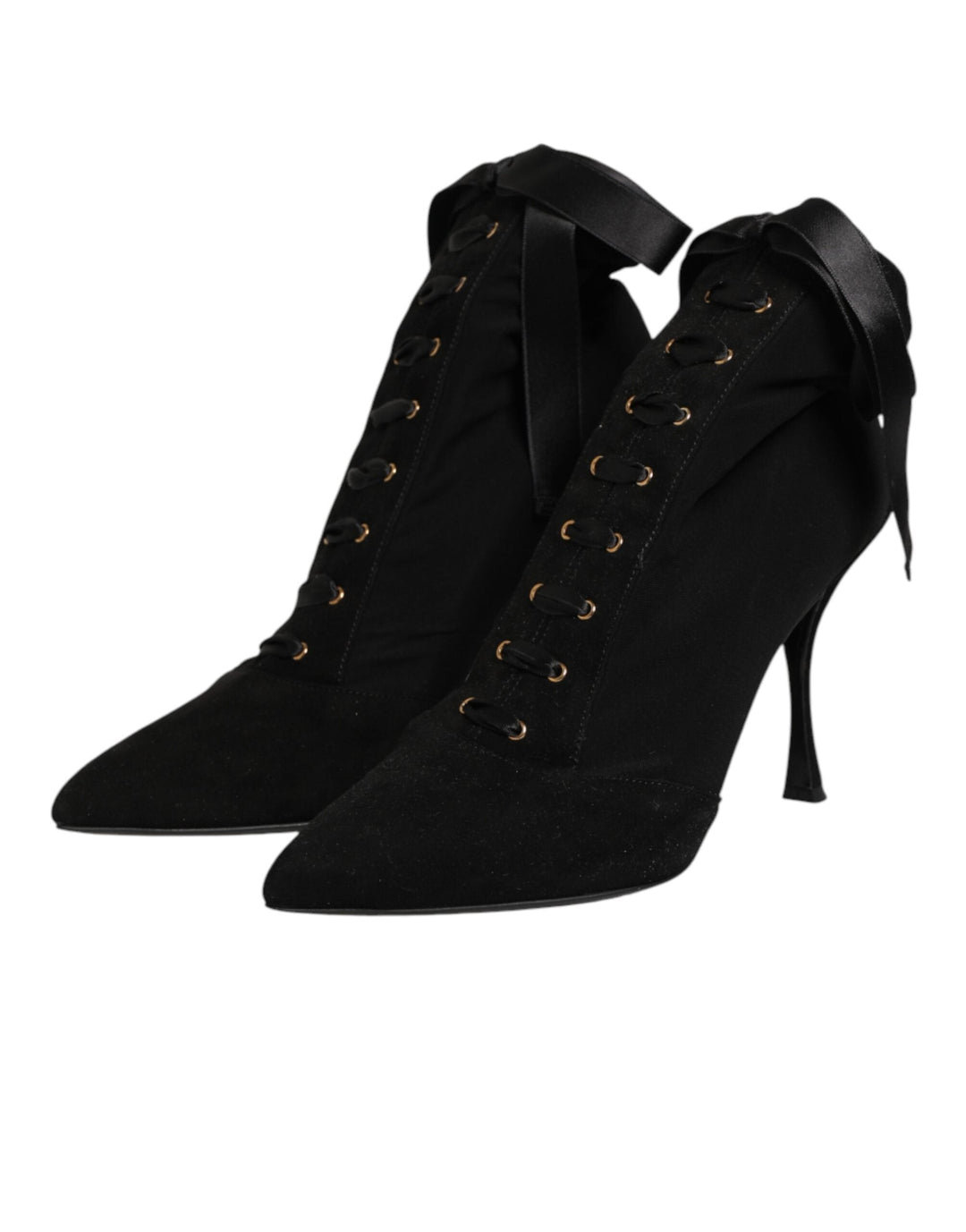 Women’s Dolce &amp; Gabbana Black Stiletto Heels Lace Up Boots Shoes
