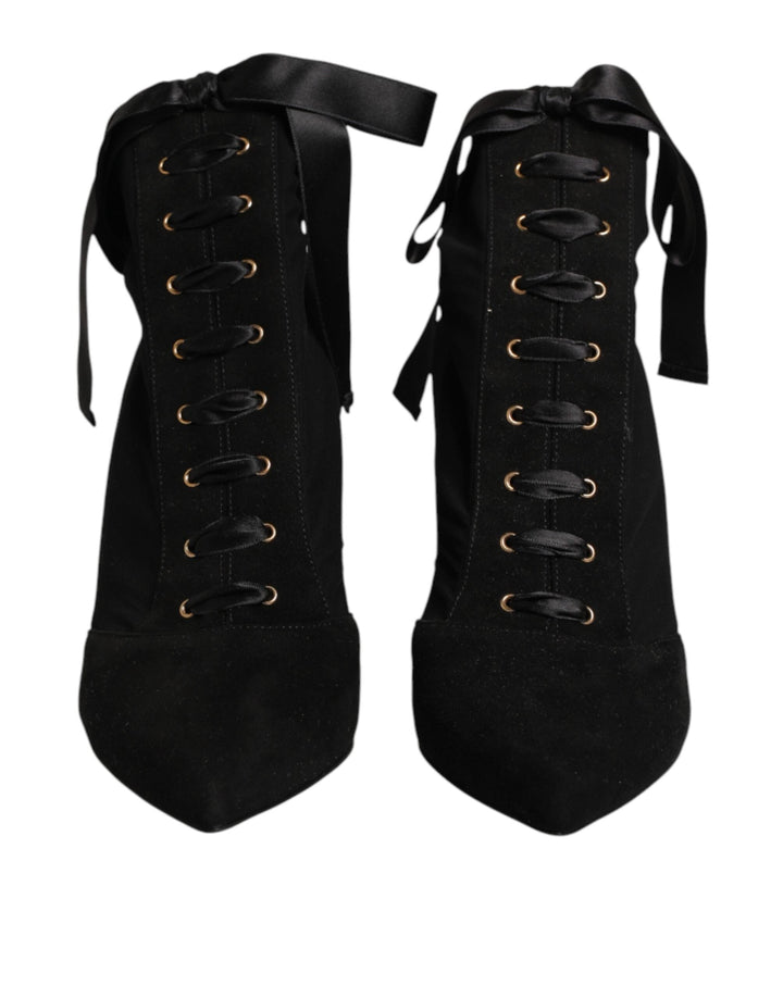 Women’s Dolce &amp; Gabbana Black Stiletto Heels Lace Up Boots Shoes