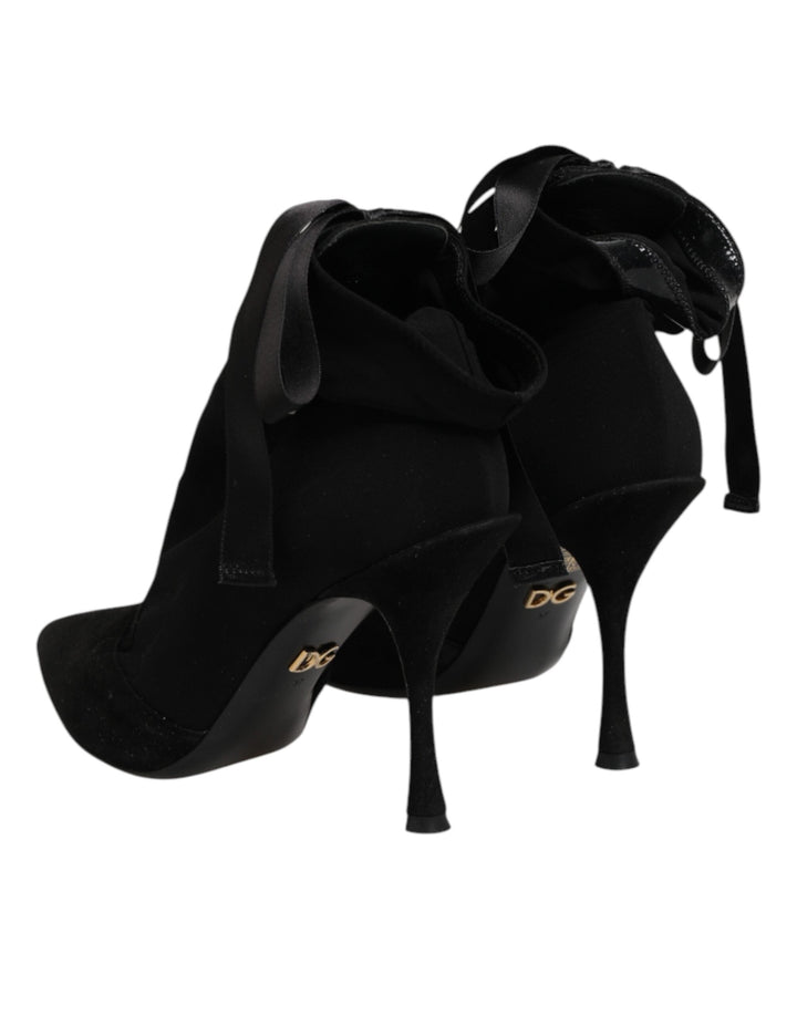 Women’s Dolce &amp; Gabbana Black Stiletto Heels Lace Up Boots Shoes