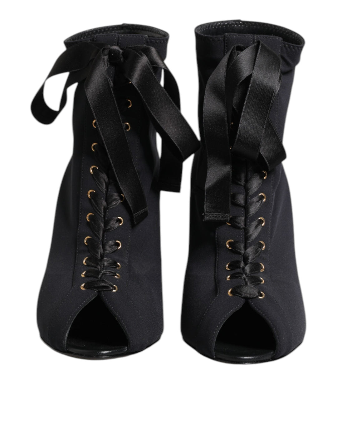 Dolce &amp; Gabbana Black Stiletto Heels Lace Up Boots Shoes