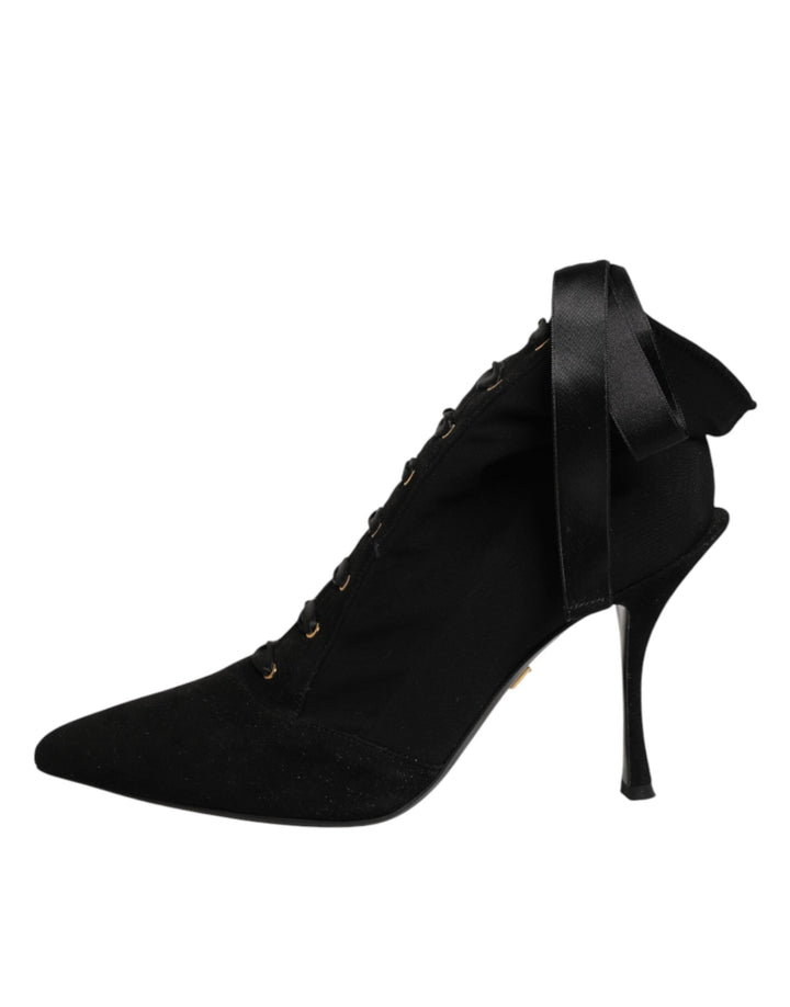 Women’s Dolce &amp; Gabbana Black Stiletto Heels Lace Up Boots Shoes