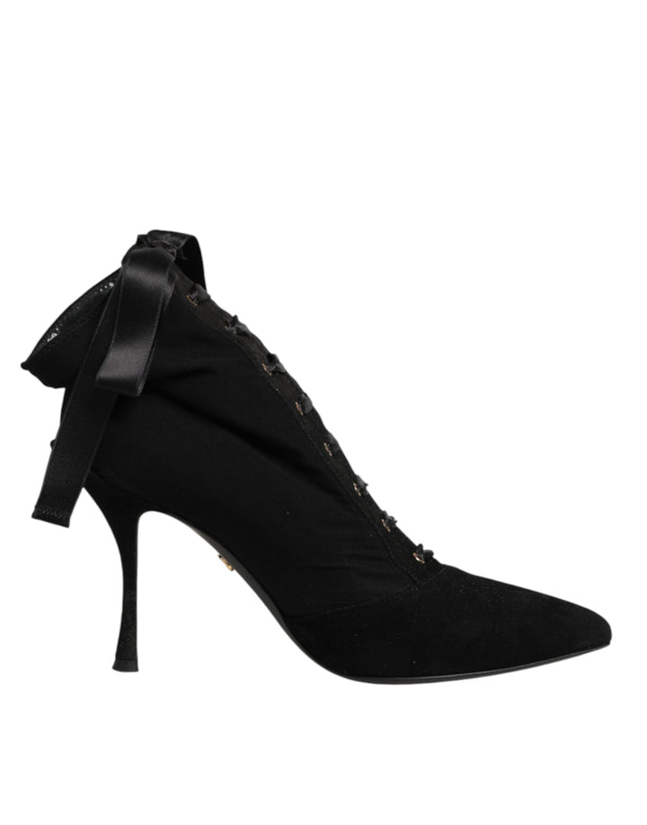 Women’s Dolce &amp; Gabbana Black Stiletto Heels Lace Up Boots Shoes