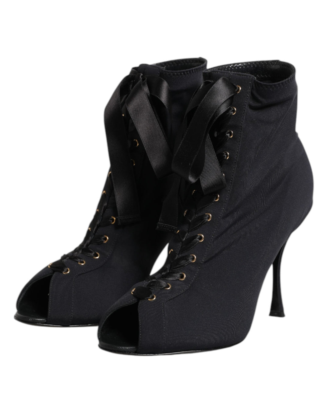 Dolce &amp; Gabbana Black Stiletto Heels Lace Up Boots Shoes