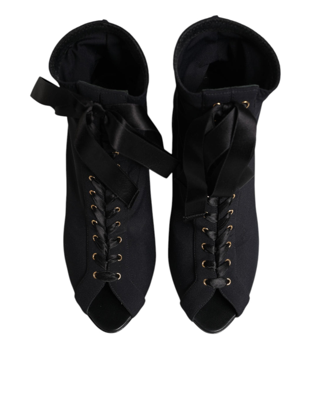 Dolce &amp; Gabbana Black Stiletto Heels Lace Up Boots Shoes