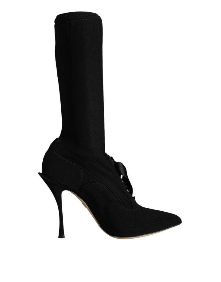 Women’s Dolce &amp; Gabbana Black Stiletto Heels Mid Calf Boots Shoes