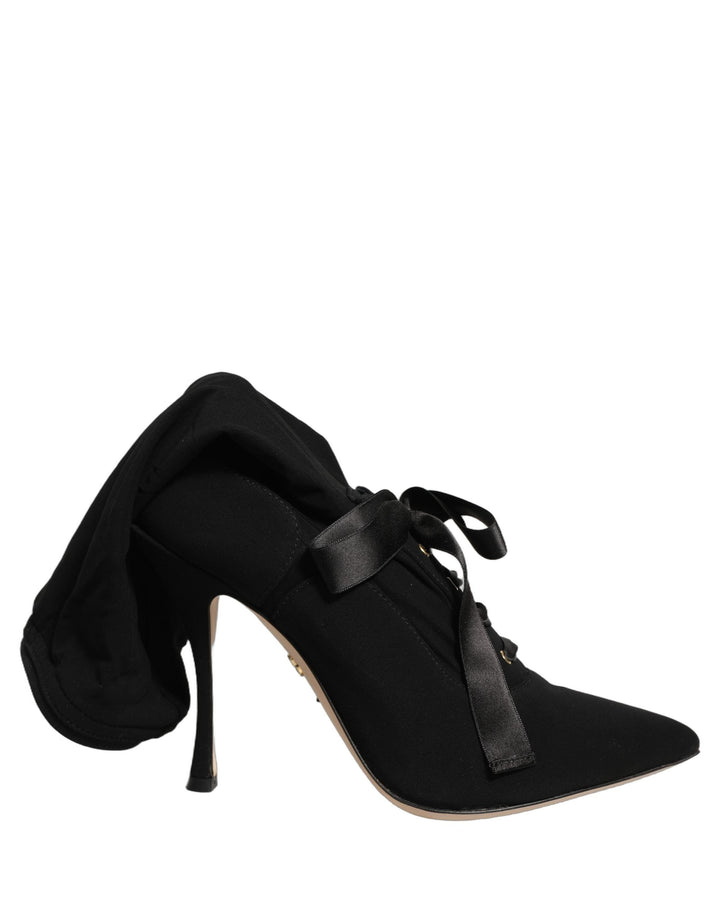 Women’s Dolce &amp; Gabbana Black Stiletto Heels Mid Calf Boots Shoes