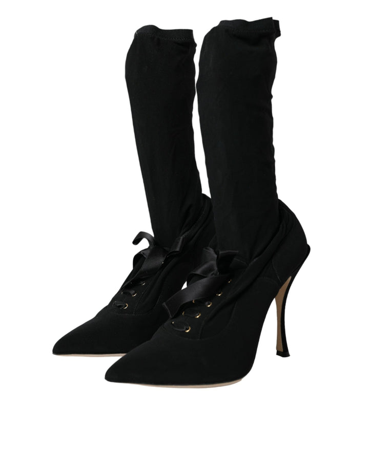 Women’s Dolce &amp; Gabbana Black Stiletto Heels Mid Calf Boots Shoes