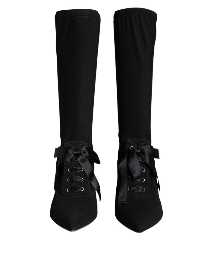 Women’s Dolce &amp; Gabbana Black Stiletto Heels Mid Calf Boots Shoes