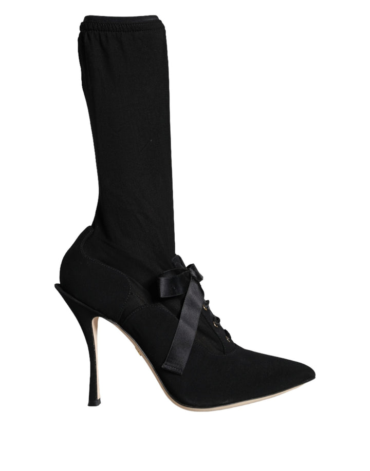 Women’s Dolce &amp; Gabbana Black Stiletto Heels Mid Calf Boots Shoes