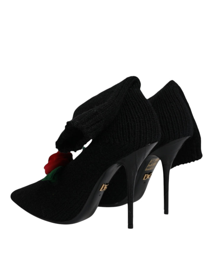 Women’s Dolce &amp; Gabbana Black Stiletto Heels Mid Calf Boots Shoes