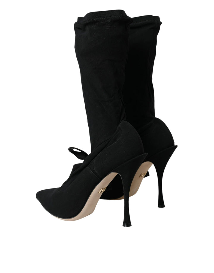 Women’s Dolce &amp; Gabbana Black Stiletto Heels Mid Calf Boots Shoes