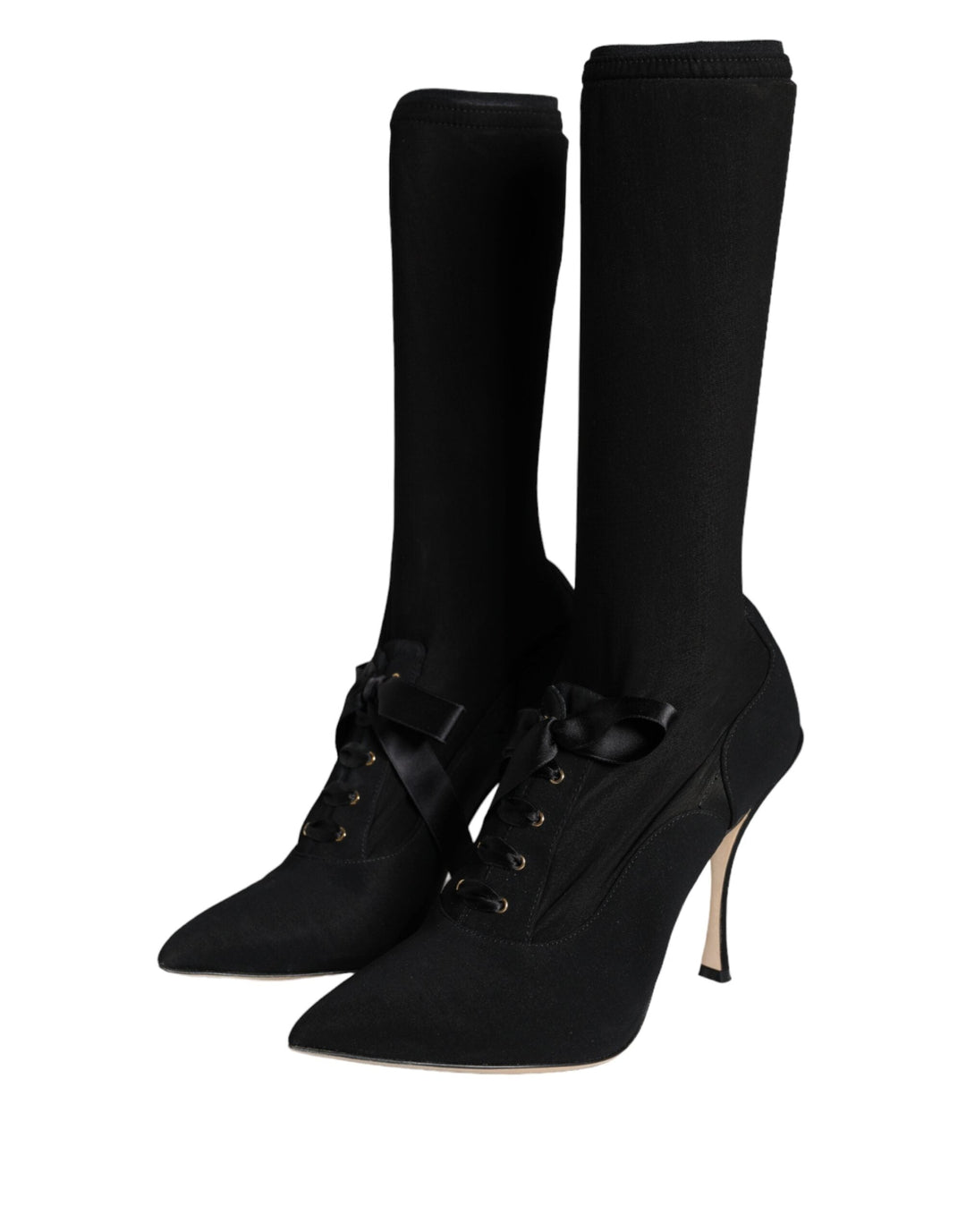 Women’s Dolce &amp; Gabbana Black Stiletto Heels Mid Calf Boots Shoes