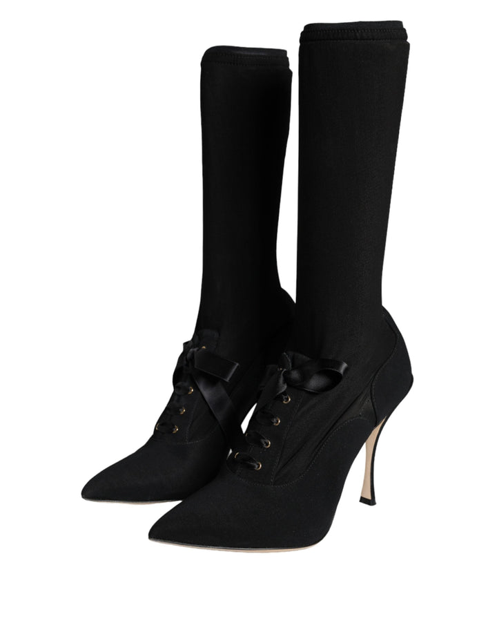 Women’s Dolce &amp; Gabbana Black Stiletto Heels Mid Calf Boots Shoes