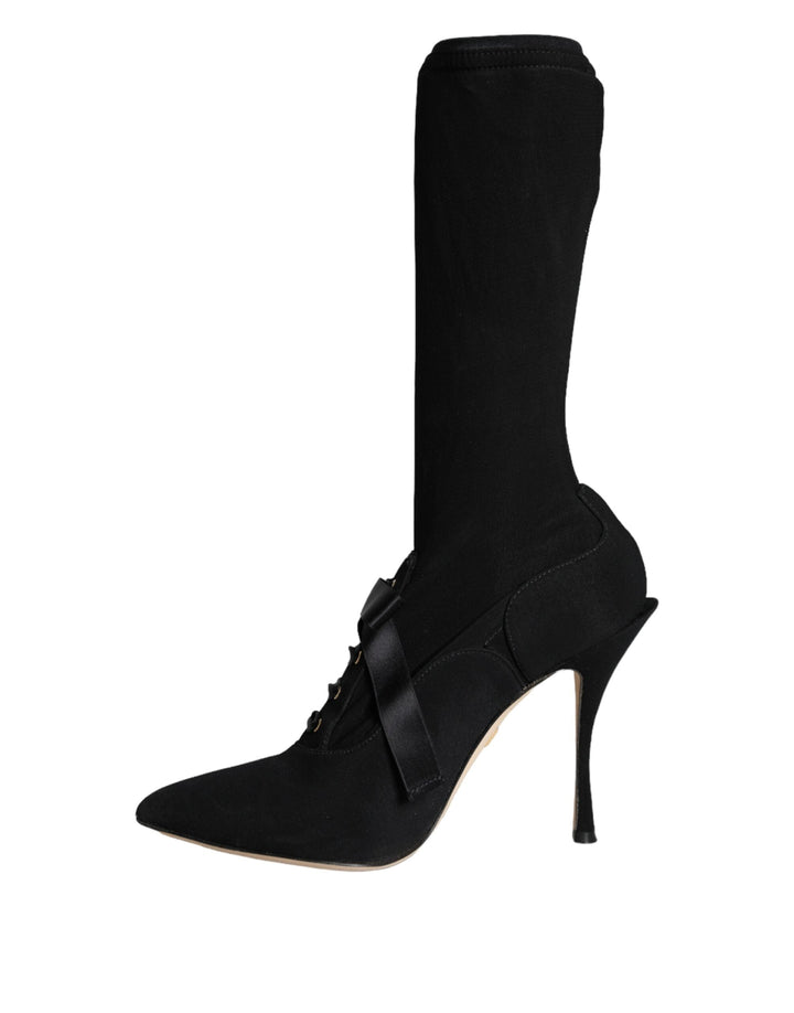 Women’s Dolce &amp; Gabbana Black Stiletto Heels Mid Calf Boots Shoes