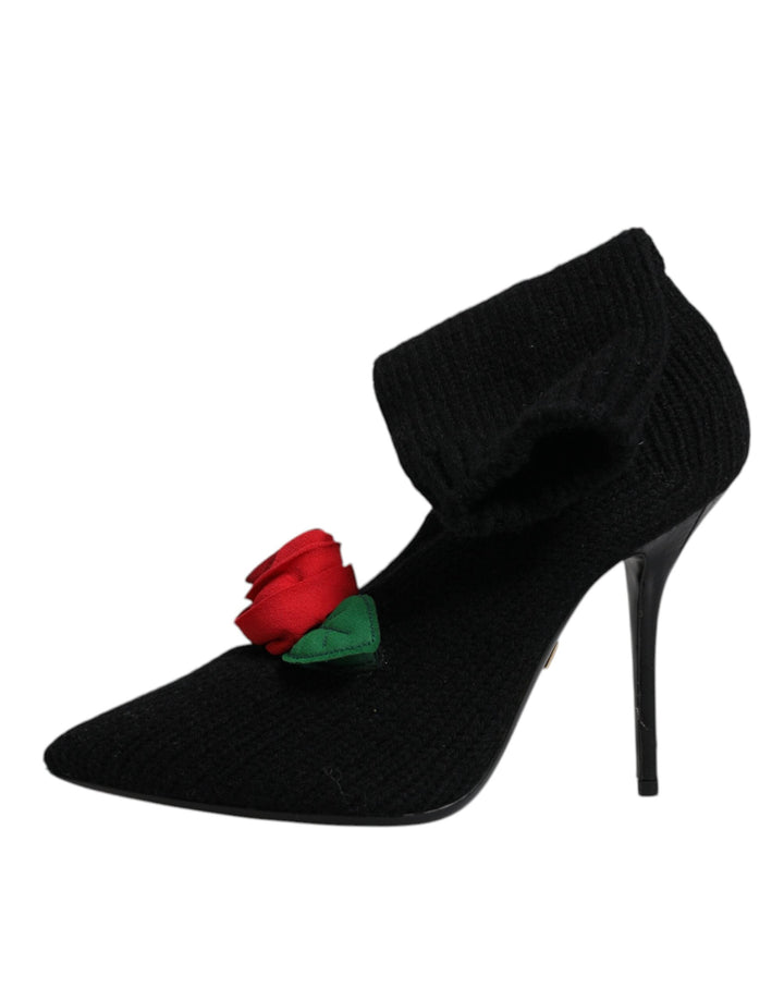 Women’s Dolce &amp; Gabbana Black Stiletto Heels Mid Calf Boots Shoes