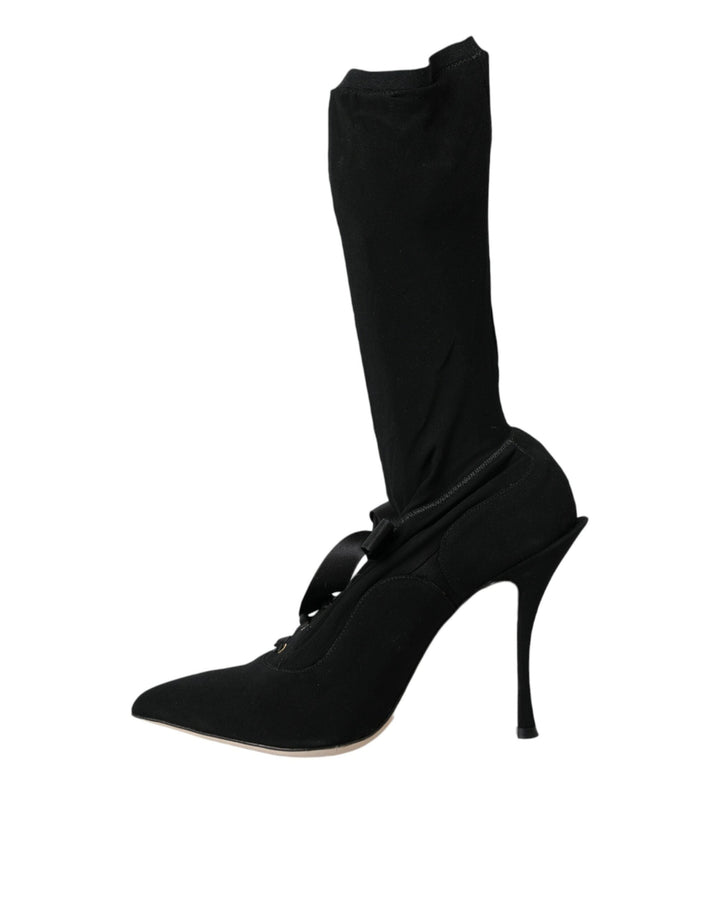 Women’s Dolce &amp; Gabbana Black Stiletto Heels Mid Calf Boots Shoes