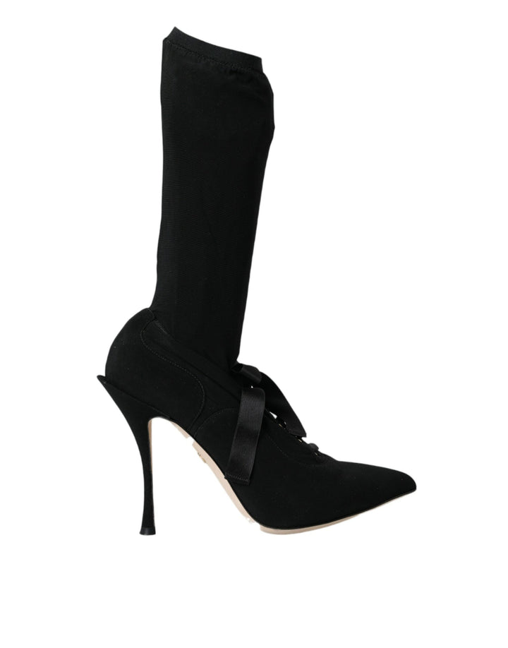 Women’s Dolce &amp; Gabbana Black Stiletto Heels Mid Calf Boots Shoes