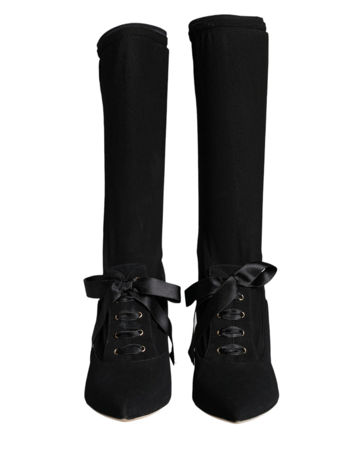 Women’s Dolce &amp; Gabbana Black Stiletto Heels Mid Calf Boots Shoes