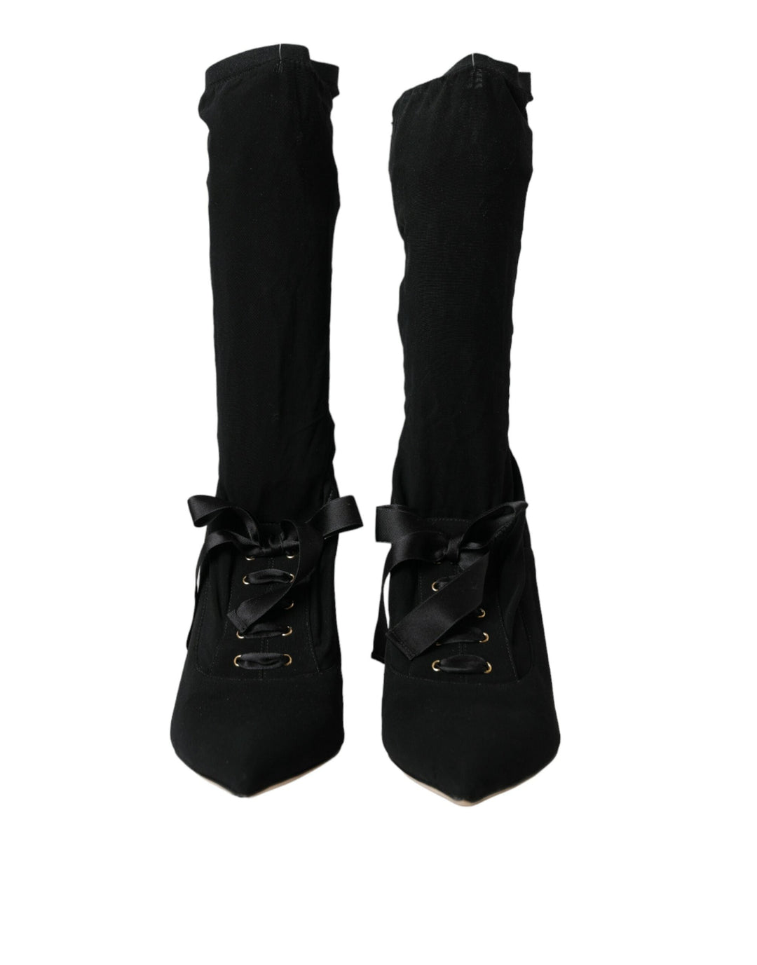 Women’s Dolce &amp; Gabbana Black Stiletto Heels Mid Calf Boots Shoes