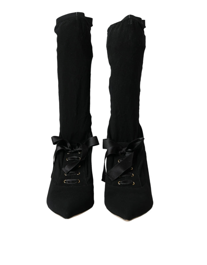 Women’s Dolce &amp; Gabbana Black Stiletto Heels Mid Calf Boots Shoes