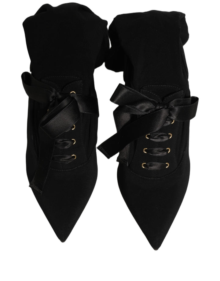 Women’s Dolce &amp; Gabbana Black Stiletto Heels Mid Calf Boots Shoes