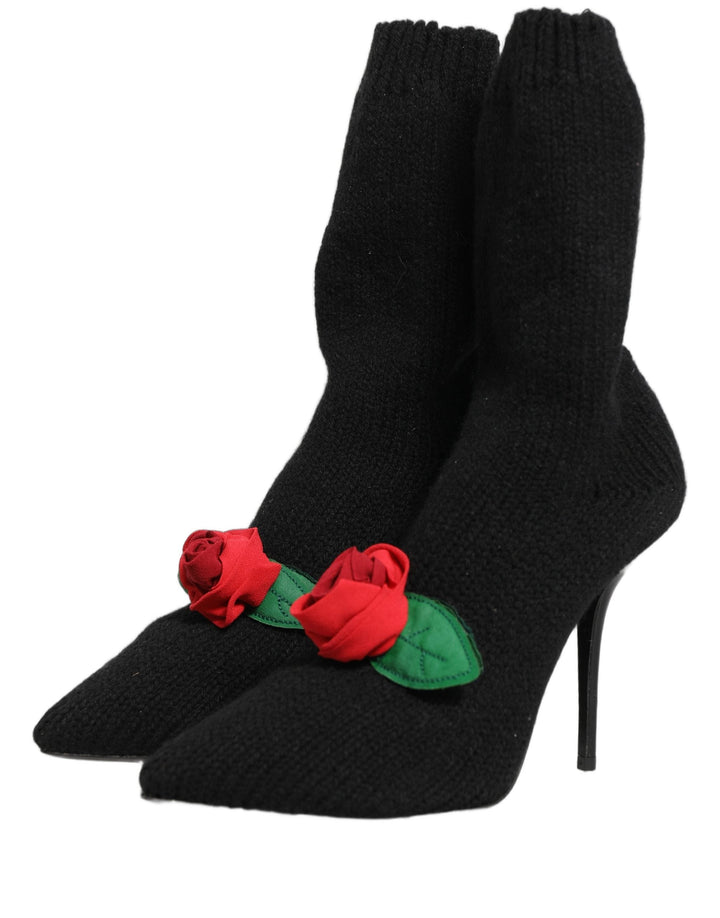 Women’s Dolce &amp; Gabbana Black Stiletto Heels Mid Calf Boots Shoes
