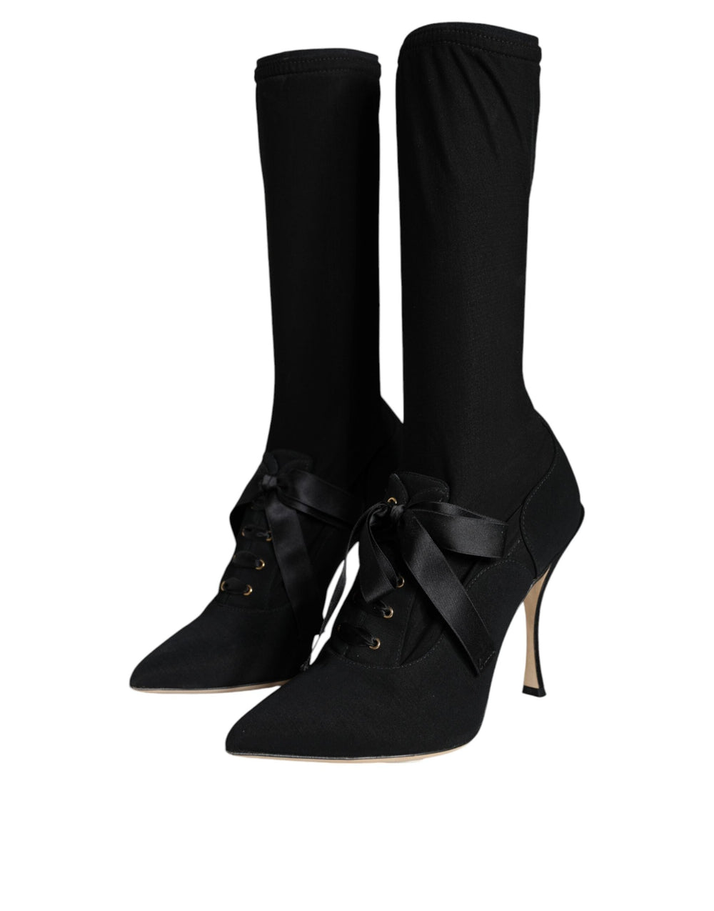 Women’s Dolce & Gabbana Black Stiletto Heels Mid Calf Boots Shoes