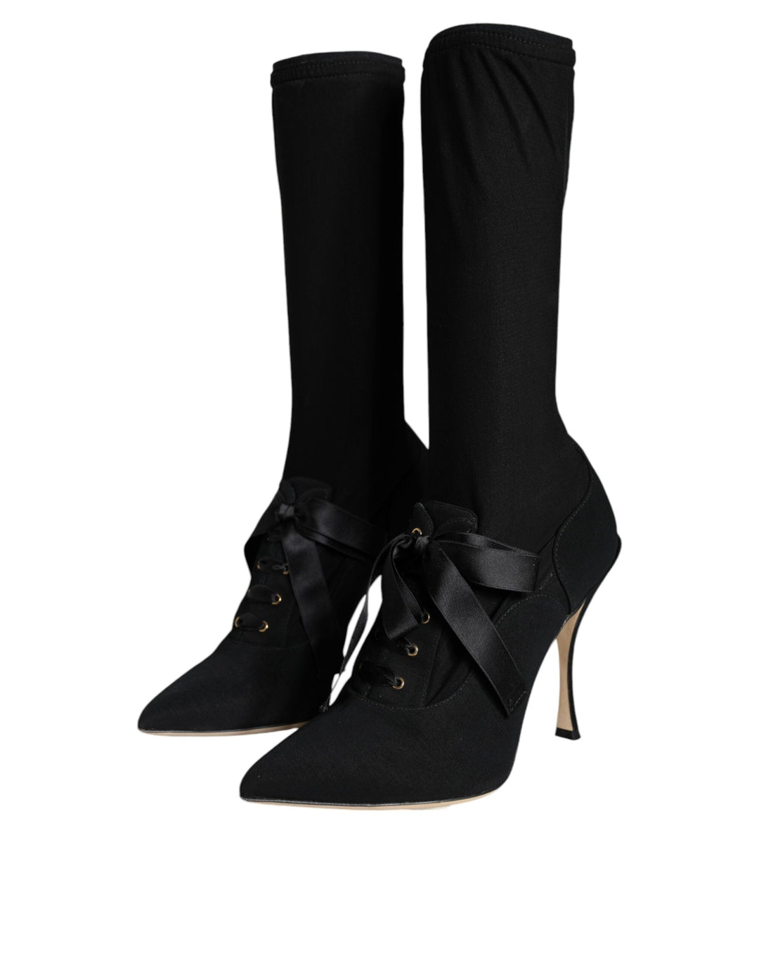Women’s Dolce &amp; Gabbana Black Stiletto Heels Mid Calf Boots Shoes