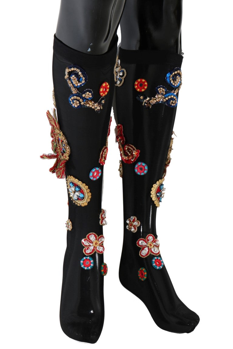 Women’s Dolce & Gabbana Black Stretch Carretto Crystal Socks