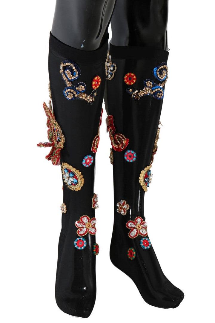 Women’s Dolce &amp; Gabbana Black Stretch Carretto Crystal Socks