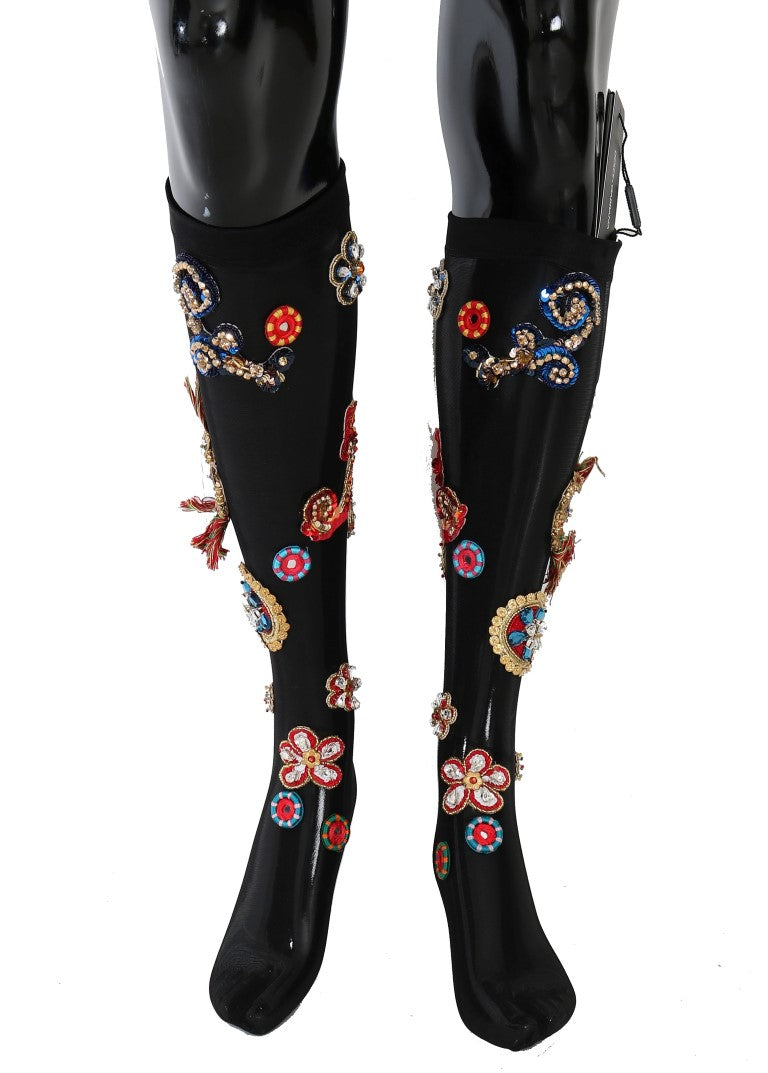 Women’s Dolce & Gabbana Black Stretch Carretto Crystal Socks