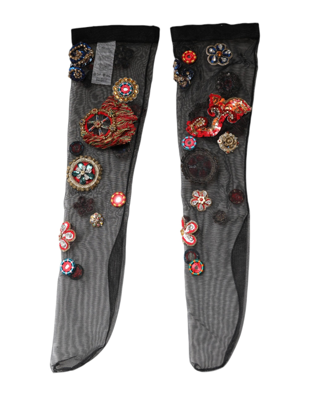 Women’s Dolce &amp; Gabbana Black Stretch Carretto Crystal Stockings Socks