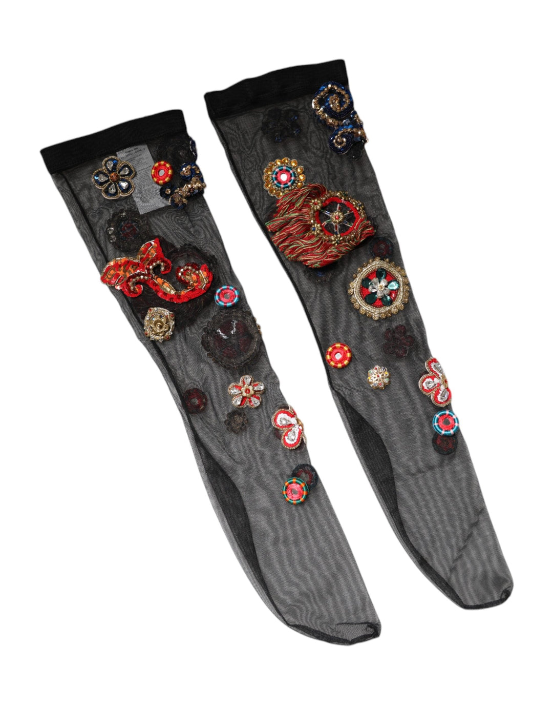 Women’s Dolce &amp; Gabbana Black Stretch Carretto Crystal Stockings Socks