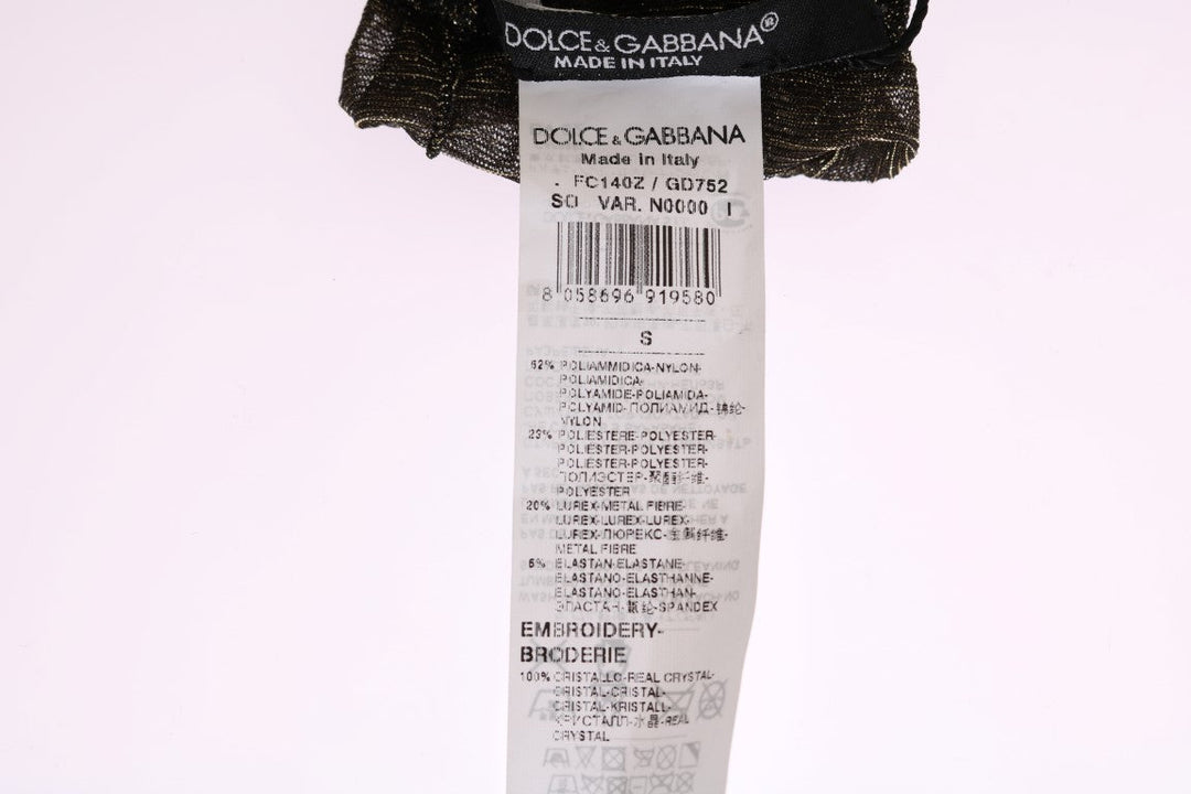 Women’s Dolce &amp; Gabbana Black Stretch Floral Clear Crystal Socks