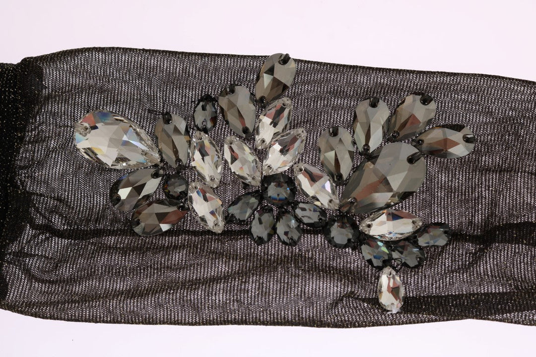 Women’s Dolce &amp; Gabbana Black Stretch Floral Clear Crystal Socks