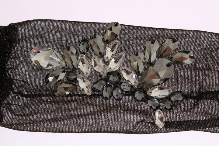 Women’s Dolce &amp; Gabbana Black Stretch Floral Clear Crystal Socks