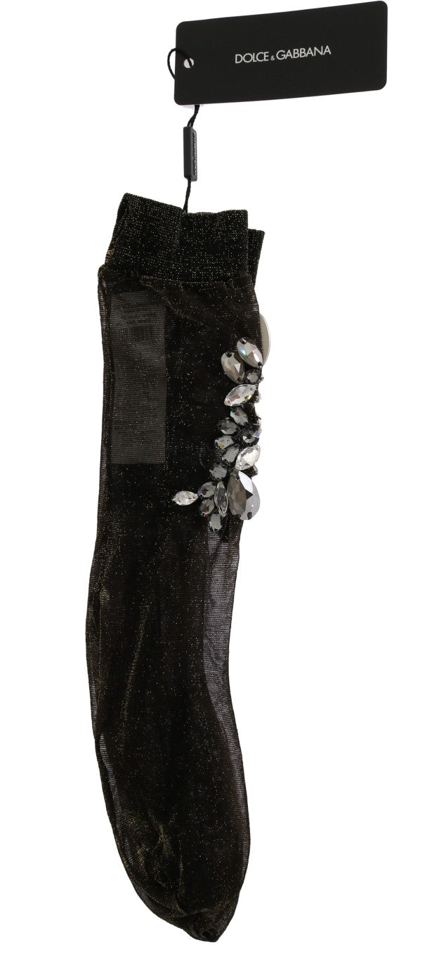 Women’s Dolce &amp; Gabbana Black Stretch Floral Clear Crystal Socks