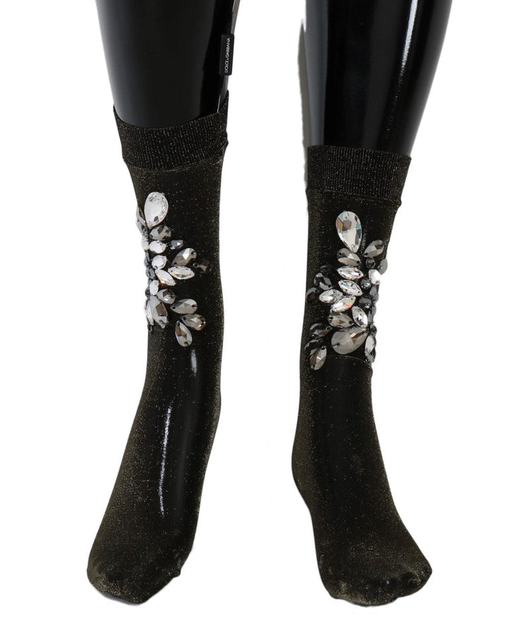 Women’s Dolce &amp; Gabbana Black Stretch Floral Clear Crystal Socks