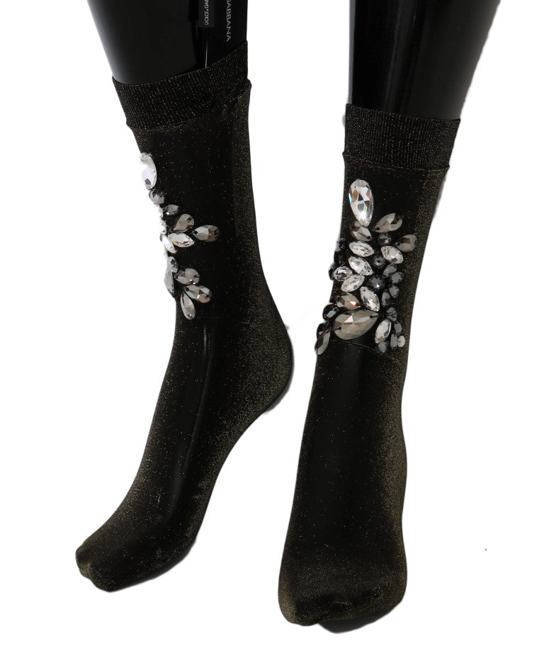 Women’s Dolce &amp; Gabbana Black Stretch Floral Clear Crystal Socks