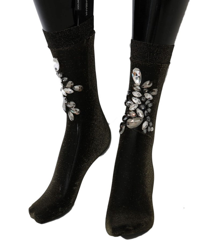 Women’s Dolce &amp; Gabbana Black Stretch Floral Clear Crystal Socks