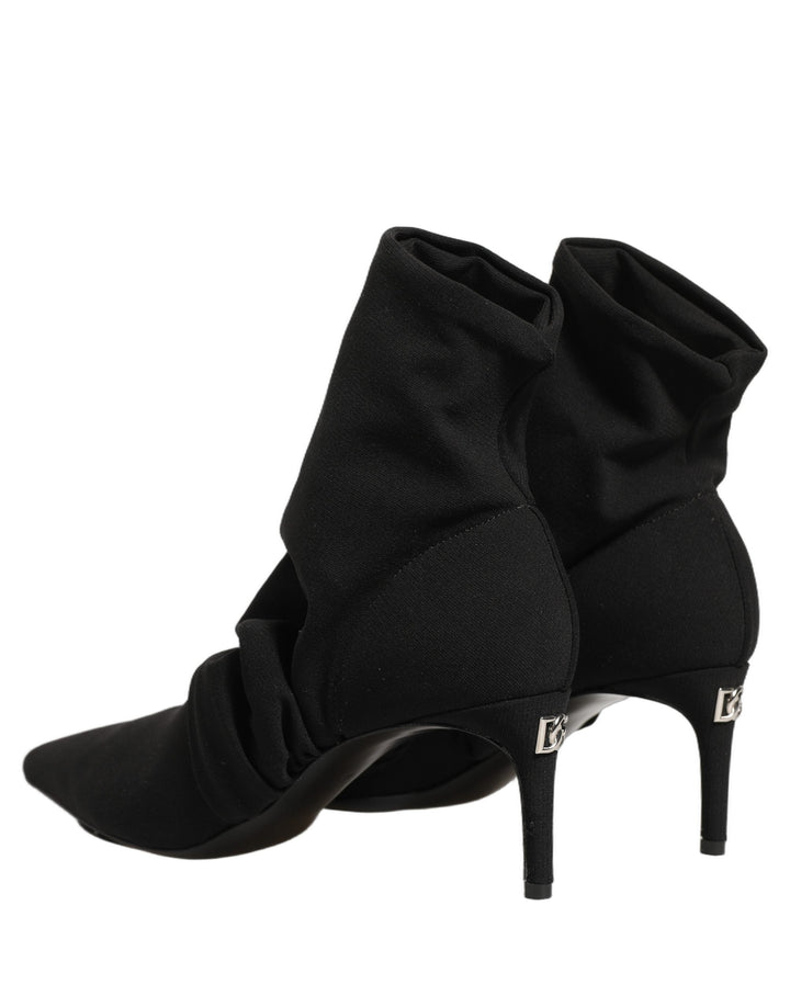 Women’s Dolce &amp; Gabbana Black Stretch Socks Heels Ankle Boots Shoes