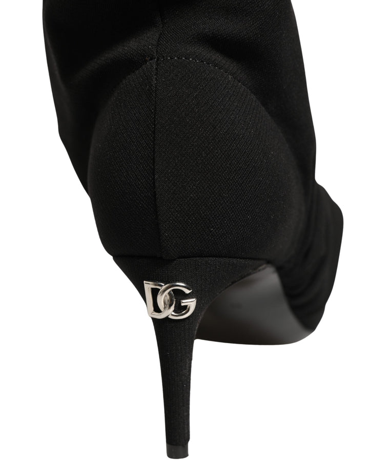 Women’s Dolce &amp; Gabbana Black Stretch Socks Heels Ankle Boots Shoes
